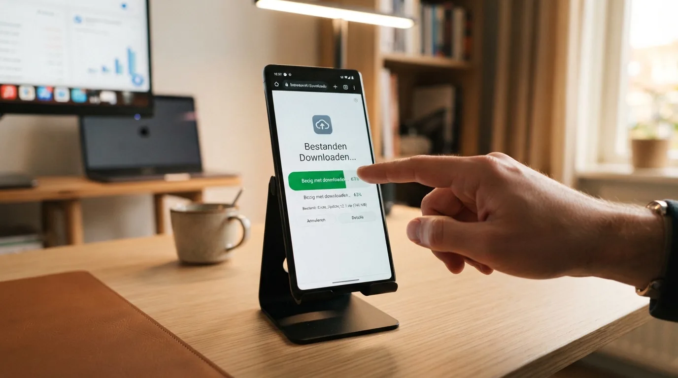 Android-telefoon die een casino-app vanaf de website van een aanbieder downloadt