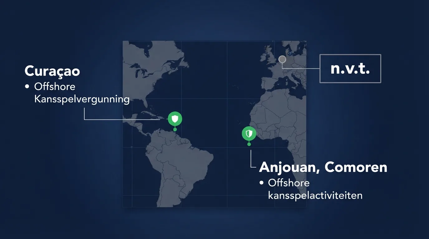 Een overzichtstabel met de vergunningen (Curaçao, Anjouan) van de besproken bitcoin casino's, met het Ksa-logo gemarkeerd als “niet van toepassing”