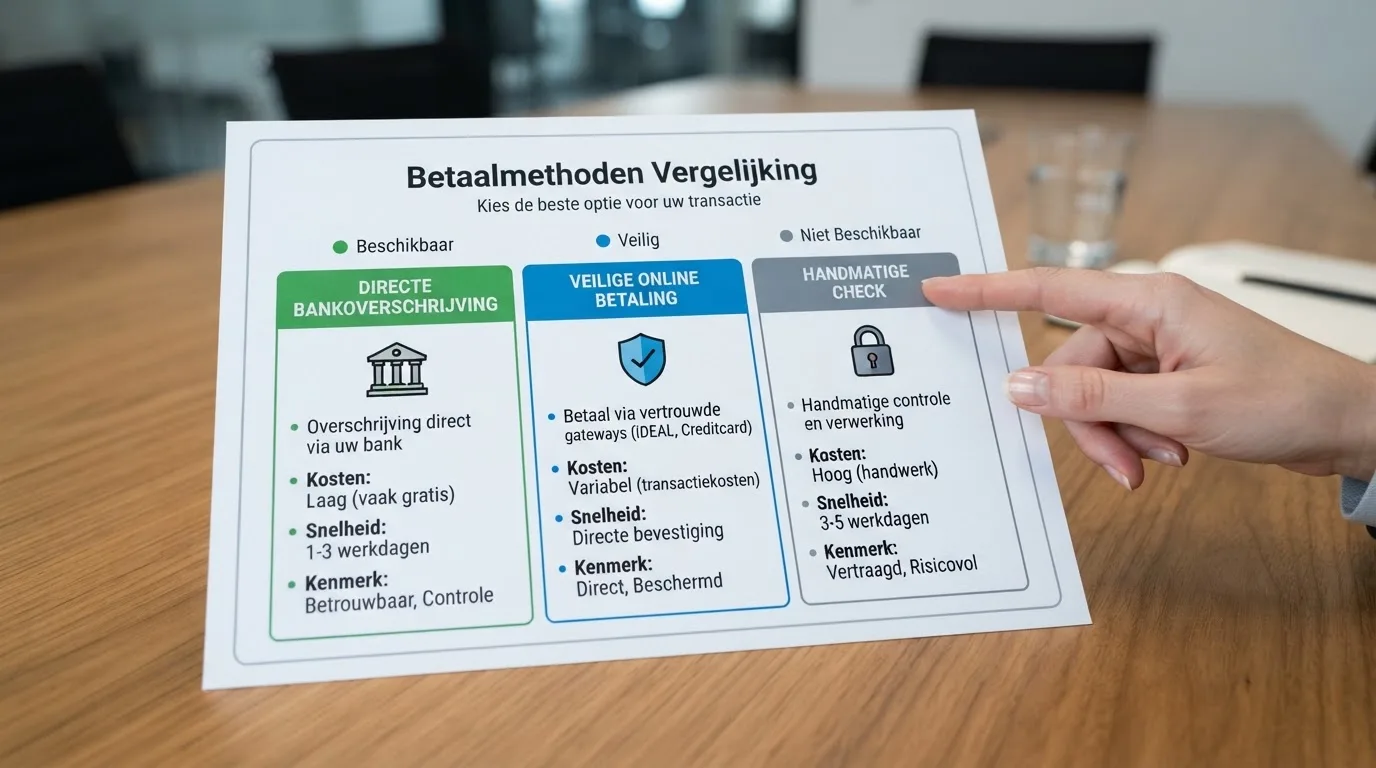 Vergelijkend overzicht van betaalmethoden bij Nederlandse online casino's met iDEAL, Trustly en Sofort gemarkeerd