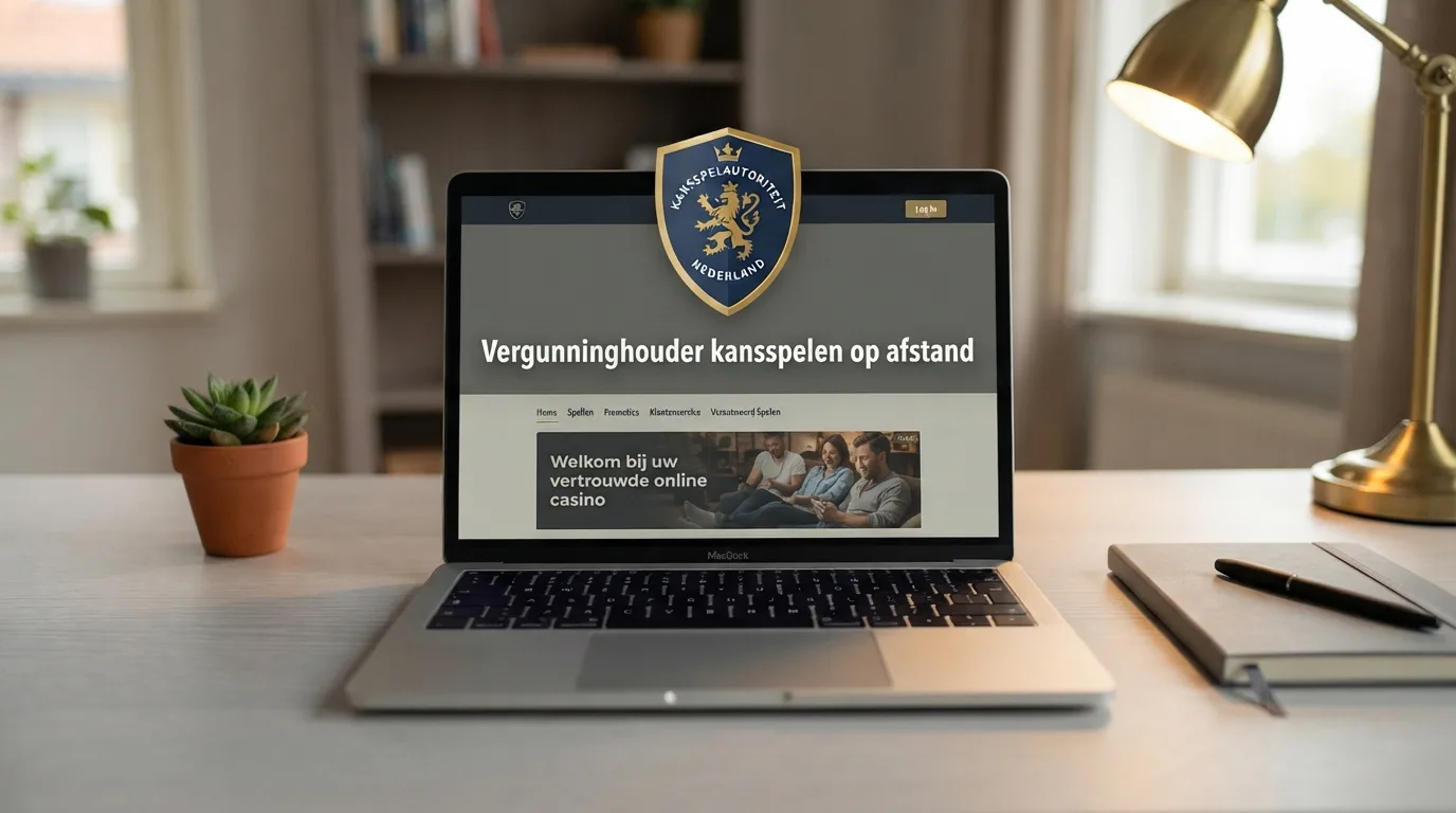 Het Ksa-keurmerk op de homepage van een online casino met daaronder de tekst 'Vergunninghouder kansspelen op afstand'