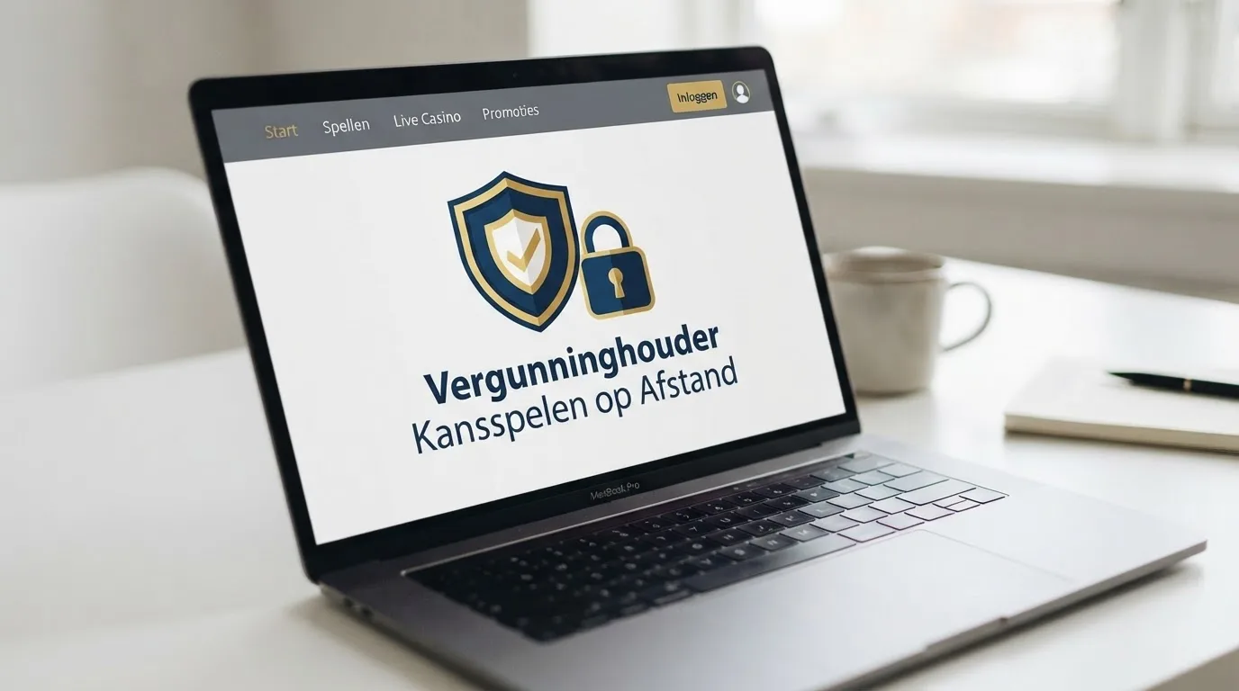 Het logo van de Kansspelautoriteit en een slotje met de tekst “Vergunninghouder Kansspelen op Afstand” op een casino-website