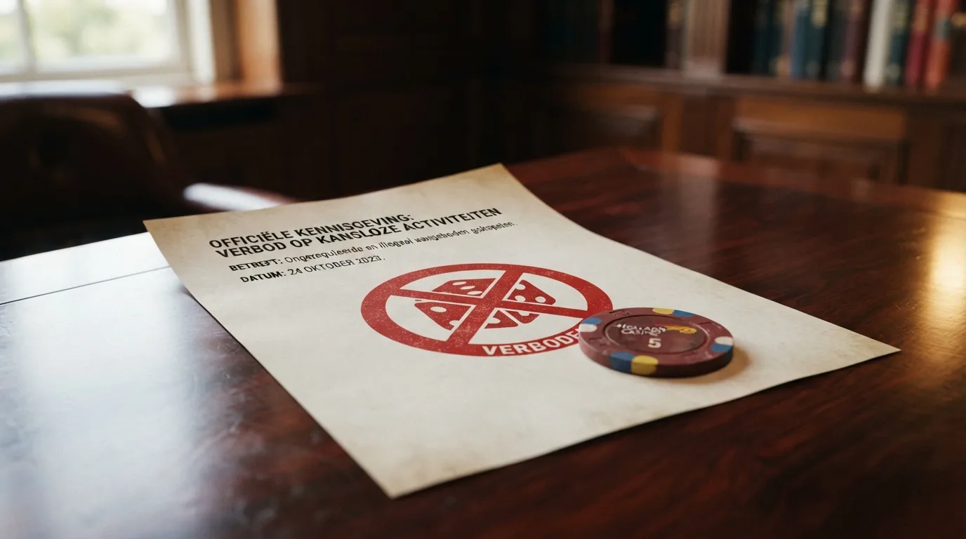 Een sanctiebesluit van de Kansspelautoriteit met een cryptomunt en een rood verbodsteken