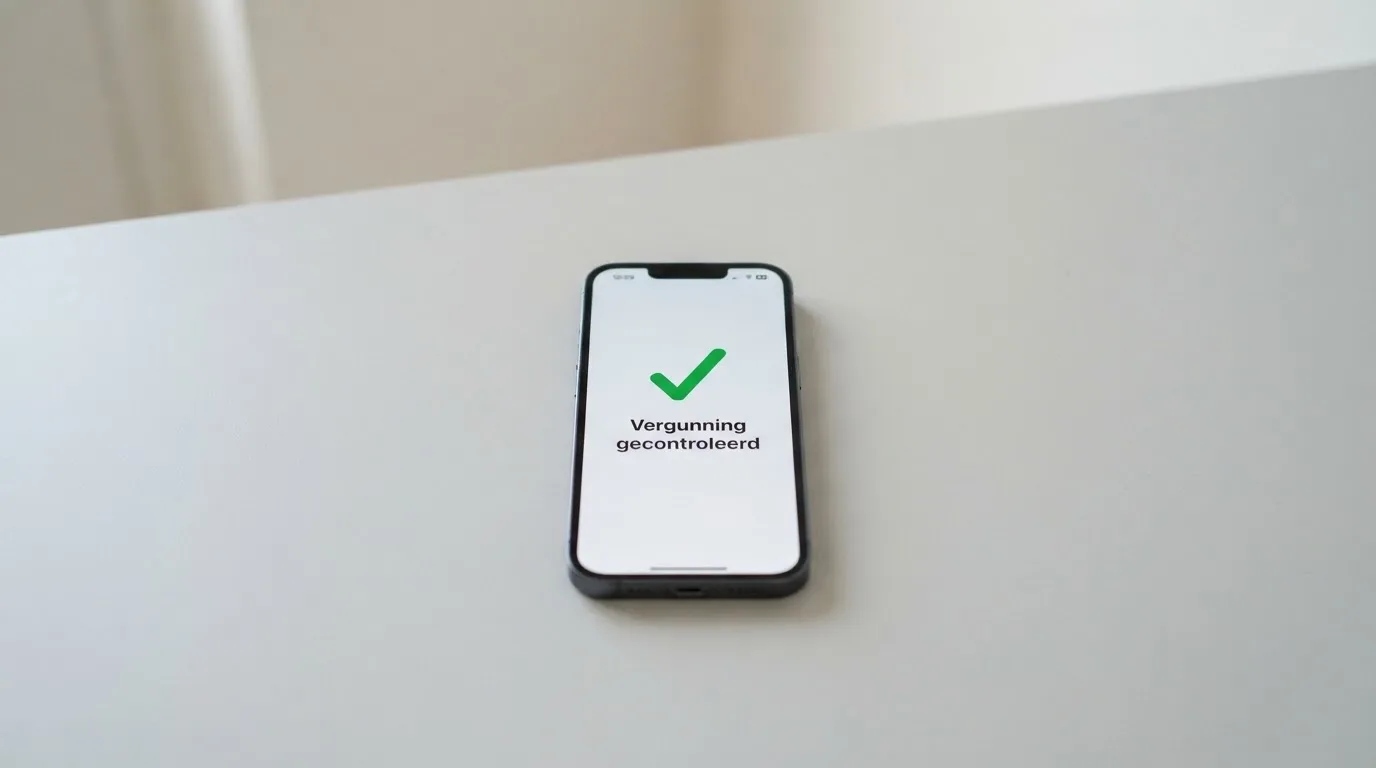 Een smartphone waarop een vergunningscheck in de Kansspelwijzer wordt getoond