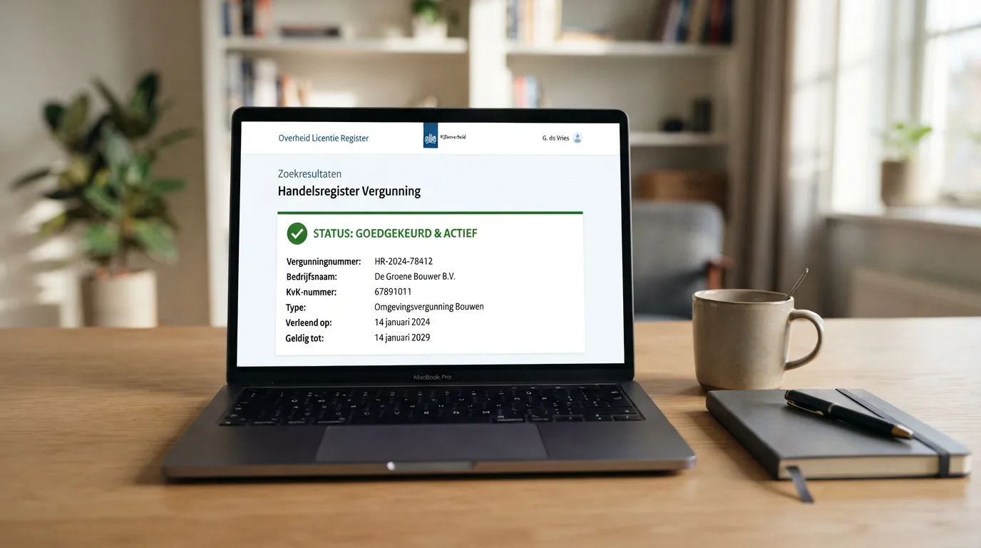 Scherm van het Ksa-vergunningregister met de status van een online casino
