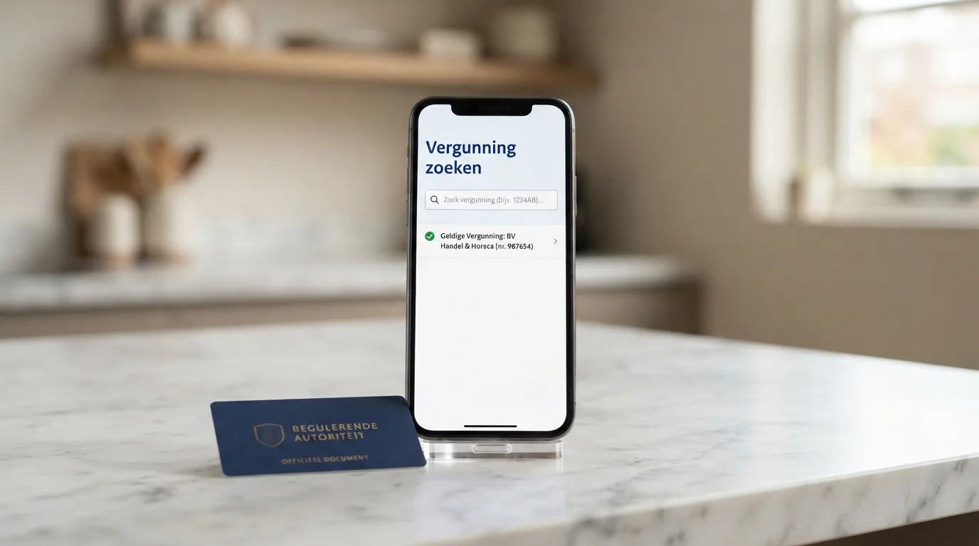 Het logo van de Kansspelautoriteit naast een smartphone met de Kansspelwijzer-zoekpagina