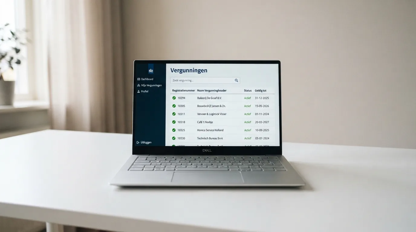 Het vergunningenoverzicht van de Kansspelautoriteit op een beeldscherm