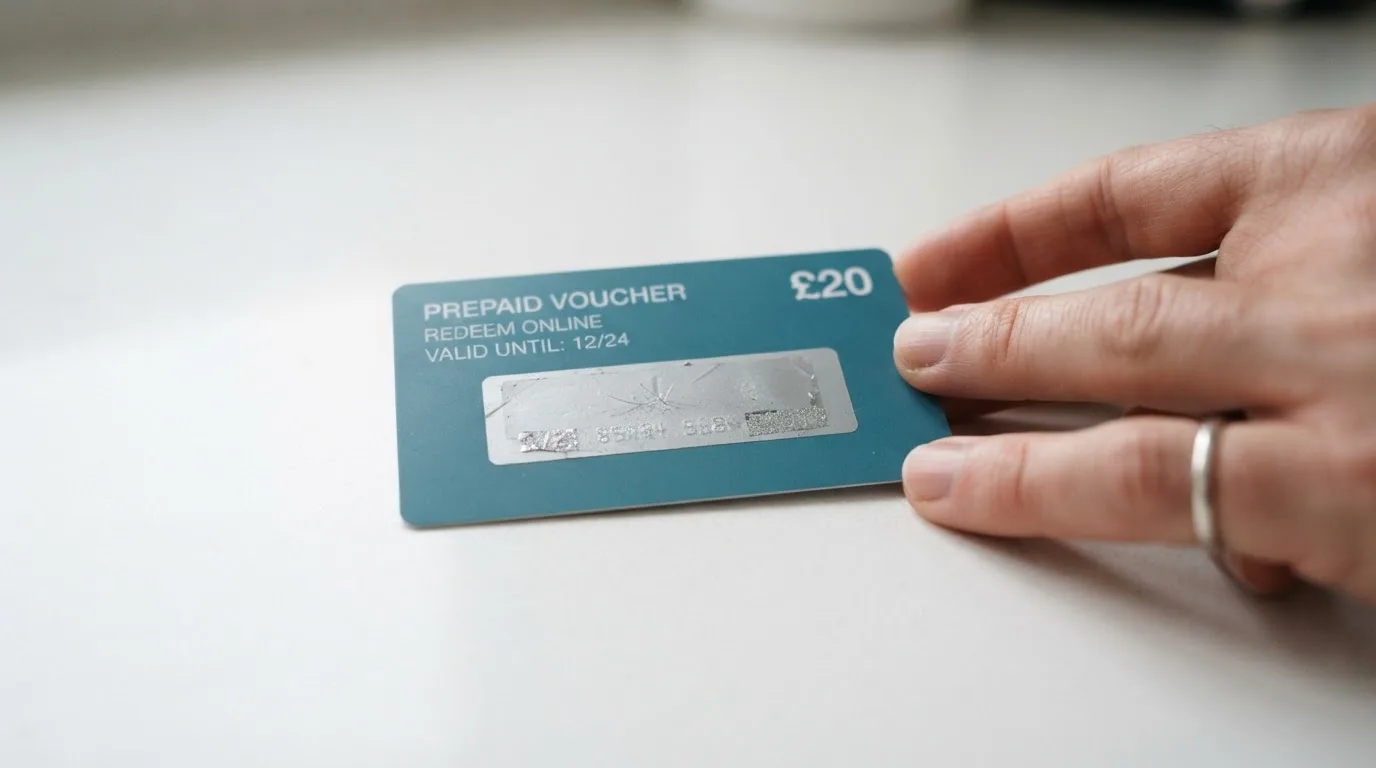 Close-up van een Neosurf-voucher met de PIN-code afgedekt