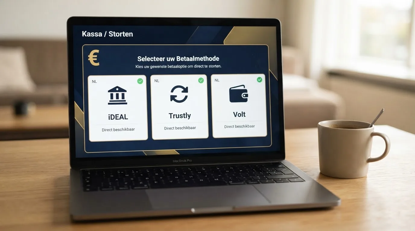 De logo's van iDEAL, Trustly en PayPal in het kassascherm van een Nederlands online casino