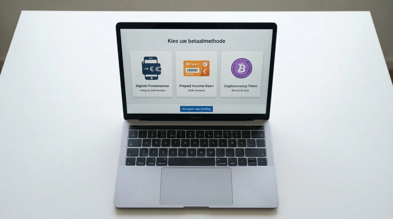 Een betaalscherm met naast elkaar een e-wallet, een prepaidkaart en een crypto-app