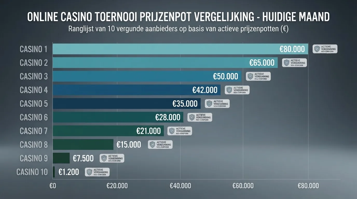 Vergelijkend overzicht van tien casino's met toernooiprijzenpotten en vergunningnummers