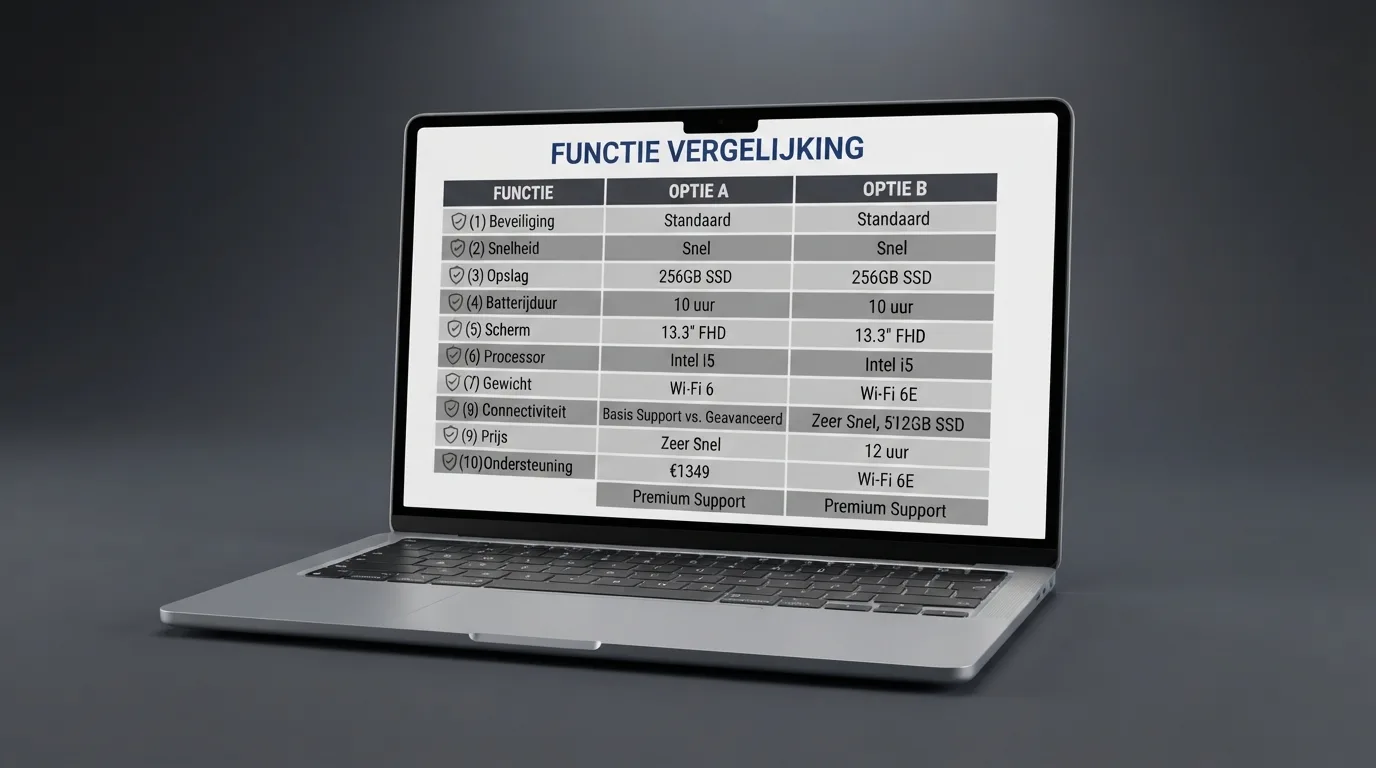 Laptop met een vergelijkingstabel van tien goksites en hun vergunningen