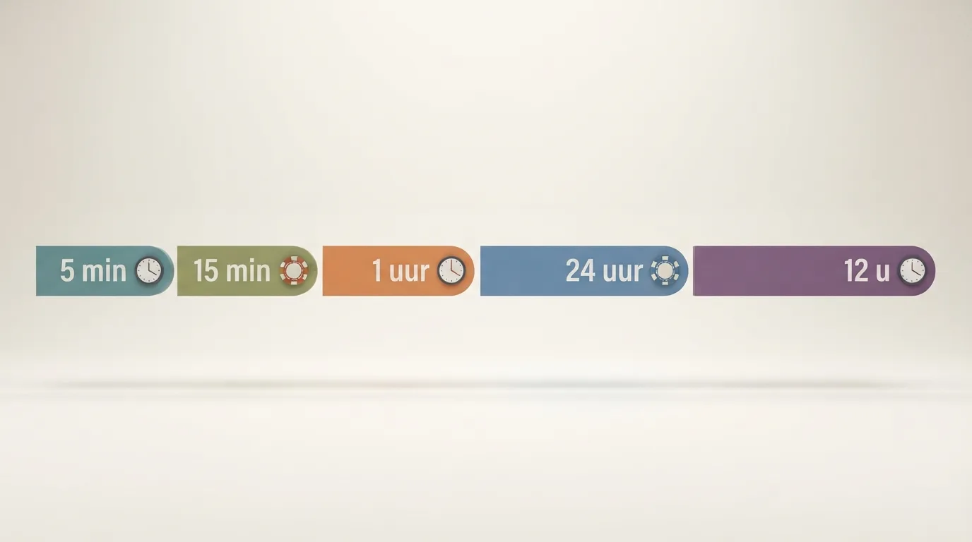 Een visuele tijdlijn die de uitbetalingstijd per KSA-casino toont — van JACKS (5 min) tot Fair Play (12 uur)